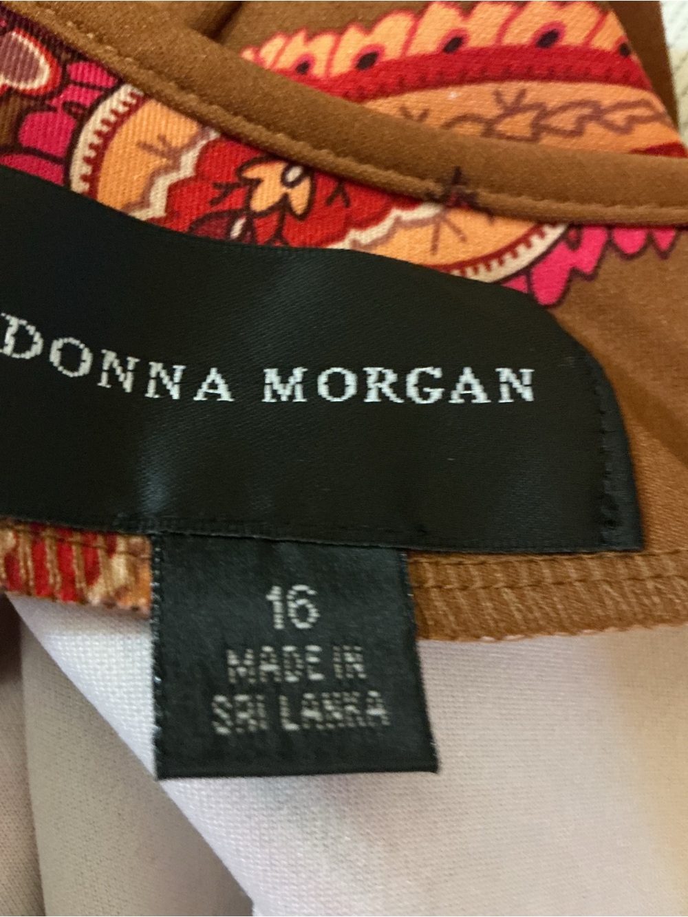 Donna Morgan Dress Size 16 NWT Brown Red Paisley 3/4 Sleeve A-Line Stretch Midi - Picture 6 of 9